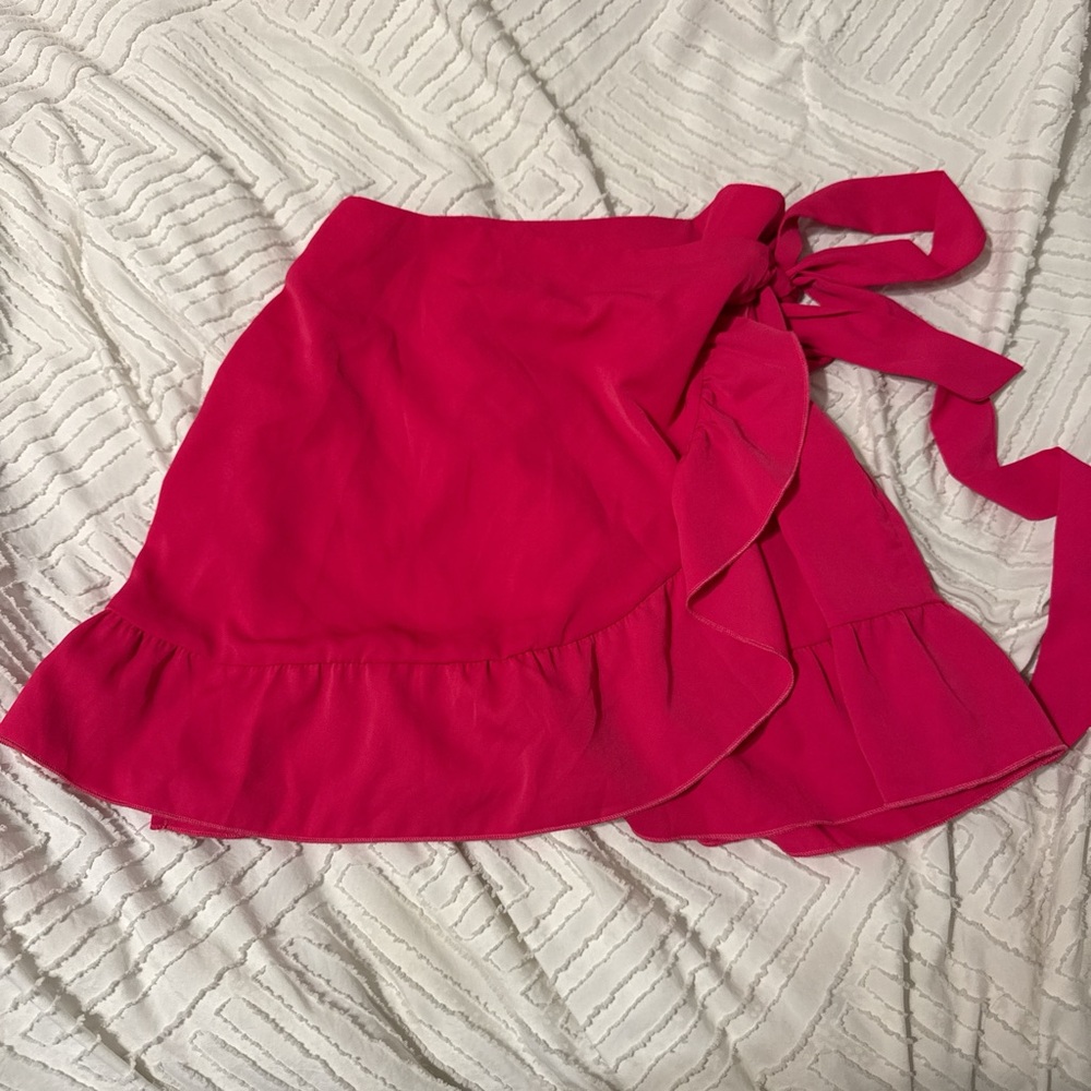 SHEIN Red Mini Wrap Skirt with Ruffled Tie